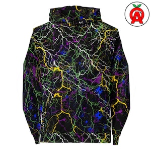 Lightning Bolt Hoodie, Thunder Storm Unisex Sweatshirt, Electricity Hooded Streetwear, Power Long Sleeve Top, Voltage Relaxed Unisex Fit