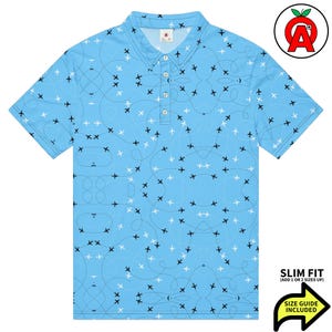Plane Pattern Slim Fit Polo Shirt, Adult Men’s All-Over Slim Fit Polo Shirt, aviation shirt, golf shirt, pilot gift, air travel top