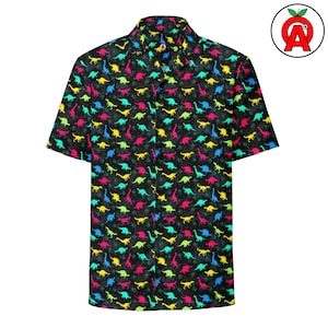 Fossil Fun Hawaiian Shirt - Vibrant Dinosaur Print Button-Up for Science Fans and Paleontologists