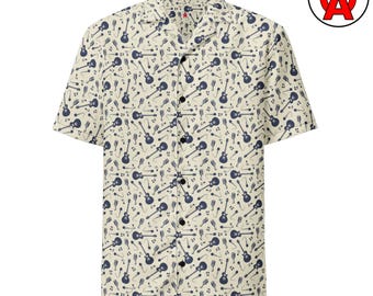 Rock and Roll Electric Guitar Hawaiian Button-Up Shirt for Musicians and Rock Fans - Unique Gift for Christmas and Father&#39;s Day