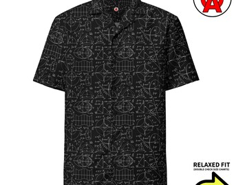 Physics Math Equation Pattern, Men's Hawaiian Shirt, Adult Unisex All-Over Relaxed Fit, Moisture Wicking UPF50+ Material, Professor Gift