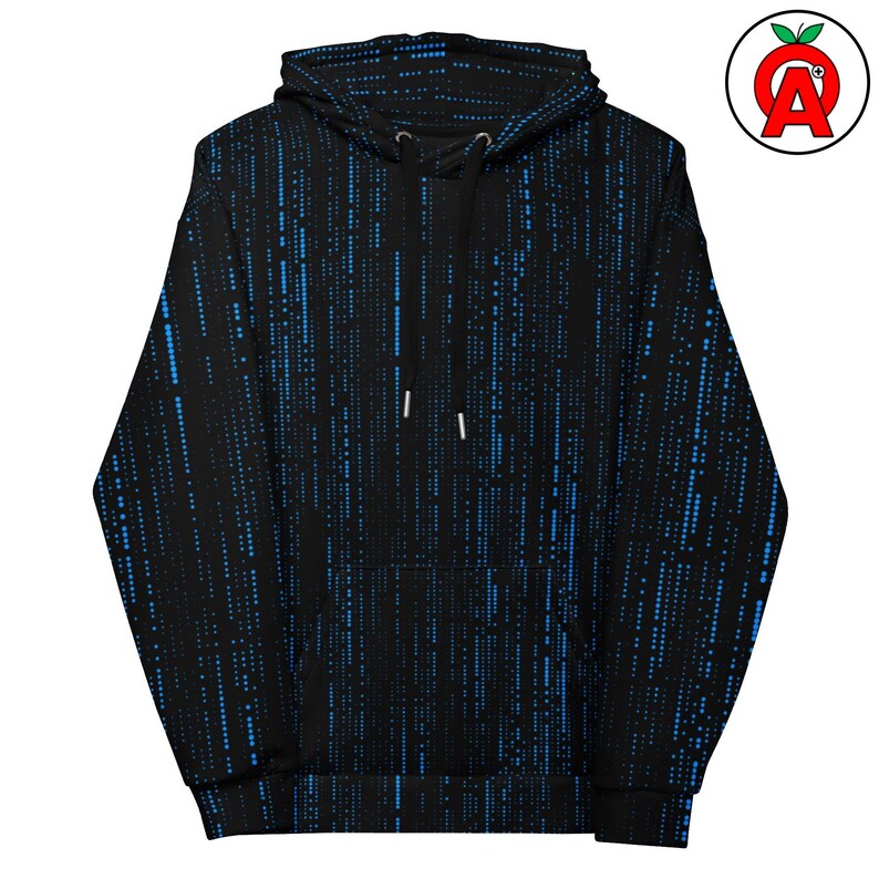 Matrix Binary Code AOP Hoodie, Digital Rain Unisex Top, Cyberpunk Graphic Pullover, Hacker Soft Sweater