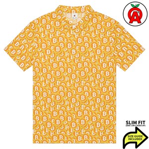 Bitcoin Pattern Crypto Polo Adult Unisex All-Over Slim Fit Polo Shirt, Cryptocurrency Gift, Blockchain Golf Shirt, Techwear, Trendy Polo