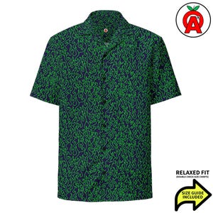 Camisa hawaiana con fuego, camisa con botones de llamas, camisa tropical verde, camisa aloha con llamas, regalo de llamas y entusiastas del fuego