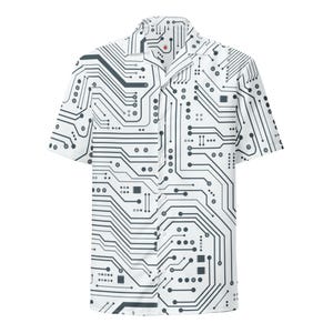 Motivo stampato a circuito stampato, camicia hawaiana unisex per adulti con bottoni, vestibilità comoda, materiale traspirante UPF50+, gif di ingegnere tecnico