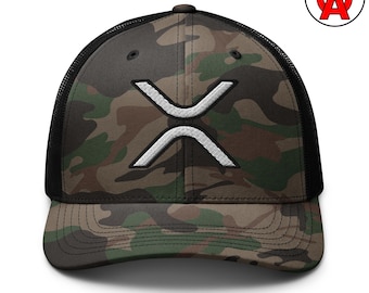 Cryptocurrency Trucker Hat, Blockchain Developer Embroidered Camo Cap, Crypto Investor Hat for Digital Currency Traders