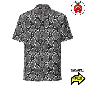 Snakeskin Hawaiian Shirt Button Down, Python Print Aloha Shirt, Reptile Pattern Camp Shirt, Leather Hide Button Up, Scale Texture Beach Top