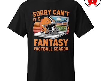 Camiseta "Desculpe, não posso, é temporada de futebol americano de fantasia", camiseta unissex engraçada para presentear fãs de futebol americano de fantasia, camiseta com estampa do dia do draft.