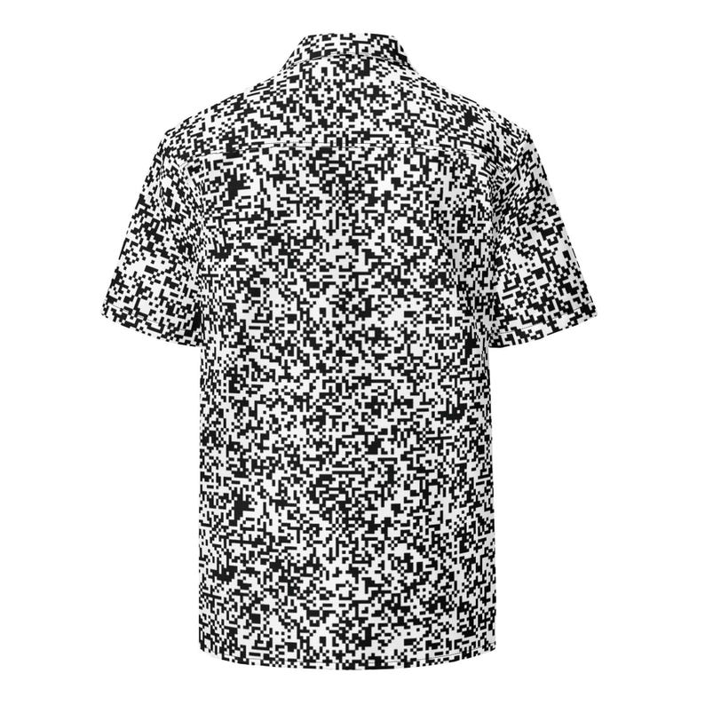 QR Code Barcode Data Matrix Pattern, Adult Unisex All-Over Relaxed Fit Button Up Hawaiian Shirt, Moisture Wicking UPF50+ Material, IT Gift