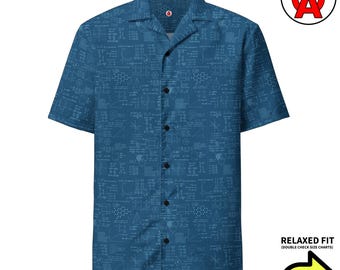 Patroon wiskundige vergelijkingen, volwassen unisex volledig ontspannen pasvorm Hawaïaans shirt met knopen, vochtafvoerend materiaal (UPF50+), Calculus-cadeau