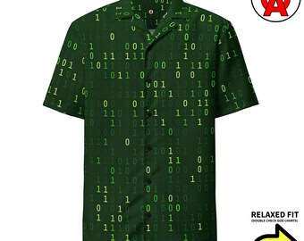 Programming Hawaiian Shirt, Computer Adult Unisex Short Sleeve Shirt, Matrix All-Over Relaxed Fit Button Down Shirt, Code Relaxed Fit Aloha