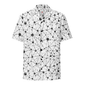 Kunstmatig neuraal netwerk AI Data Science-patroon, volwassen unisex volledig ontspannen pasvorm Hawaiiaans shirt met knopen, vochtafvoerend, technisch cadeau
