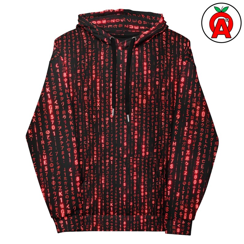 Matrix Code Hoodie, Hacker AOP Hoodie, Developer Unisex Top, Cyberpunk Graphic Pullover, Binary Code Soft Sweater