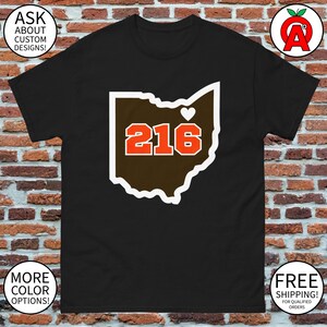 Chemise unisexe Cleveland Ohio 216, indicatif régional marron, carte