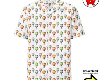Buntes hochfliegendes Aerostate Festival Regatta Aufstiegsmuster, Unisex All-Over Relaxed Fit Button Up Hawaii-Hemd, Feuchtigkeitstransport
