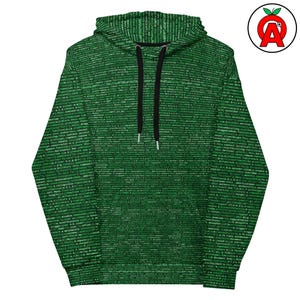 Computer Programming AOP Hoodie, Code Pattern Unisex Top, Software Developer Graphic Pullover, Binary Logic Soft Sweater