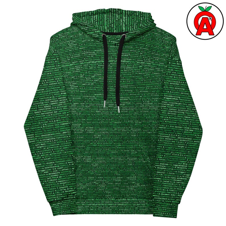 Computer Programming AOP Hoodie, Code Pattern Unisex Top, Software Developer Graphic Pullover, Binary Logic Soft Sweater
