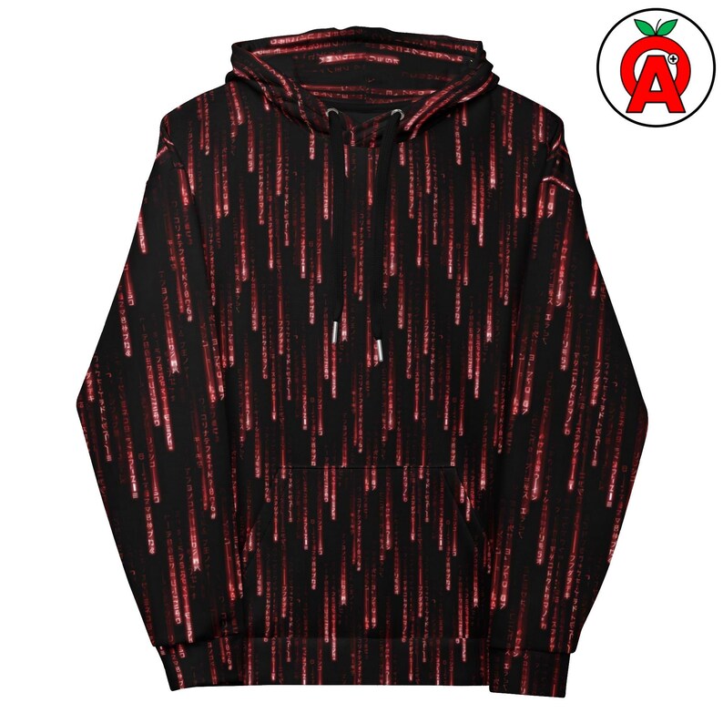 Matrix Code AOP Hoodie, Binary Pattern Unisex Top, Digital Rain Graphic Pullover, Cyberpunk Soft Sweater, Computer Programming AOP Hoodie