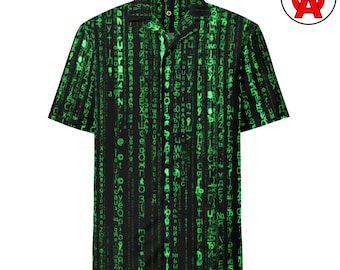 Matrix Code Button-Up Shirt - Unisex Binary Code Tech Fashion for Programmers and IT Professionals - Breathable & Moisture-Wicking Summer