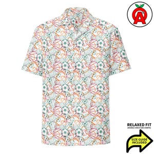 Sport Bälle Muster Hawaii-Hemd, Unisex Kurzarm All-Over Relaxed Fit Button Down Aloha Shirt