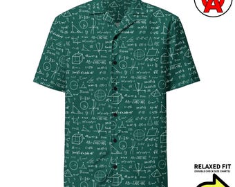 Math Equations Hawaiian Shirt, Algebra Button Up Shirt, Trigonometry Tropical Shirt, Trig Aloha Shirt, Polyester Camp Collar, Mathematician