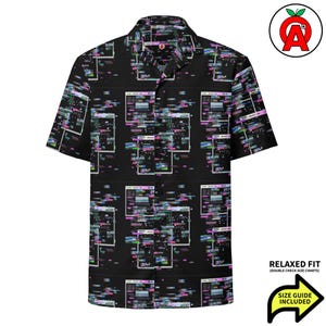 Hawaiiaans computershirt, schermen volwassen unisex shirt met korte mouw, aansluitingen all-over ontspannen pasvorm button-down shirt, programmering ontspannen pasvorm