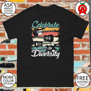 Celebrate Diversity - Appassionati di chitarra - Unisex per adulti - Regali per chitarristi, appassionati di musica, sostenitori della diversità, amanti degli strumenti