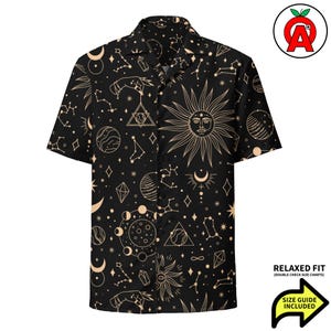 Celestial Astrology Shirt Adult Unisex All-Over Button Up Shirt, Moon Sun Stars Print, Horoscope Shirt, Constellation Shirt, Zodiac Gift Up