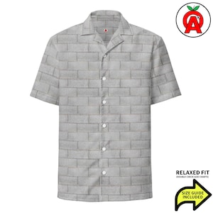 Brick Hawaiian Shirt Button Down, Masonry Aloha Shirt, Block Pattern Beach Top, Concrete Constructor Resort Wear