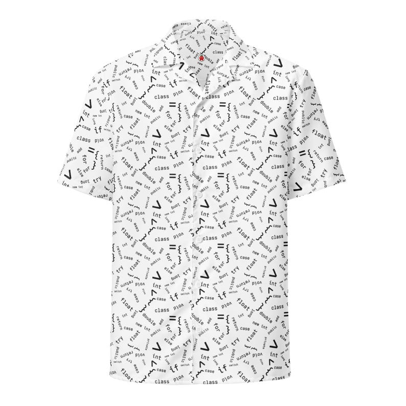 Computerwetenschappelijke engineering programmeerpatroon, volwassen uniseks all-over ontspannen pasvorm button-up Hawaiiaans shirt, vochtafvoerend, codeercadeau afbeelding 1