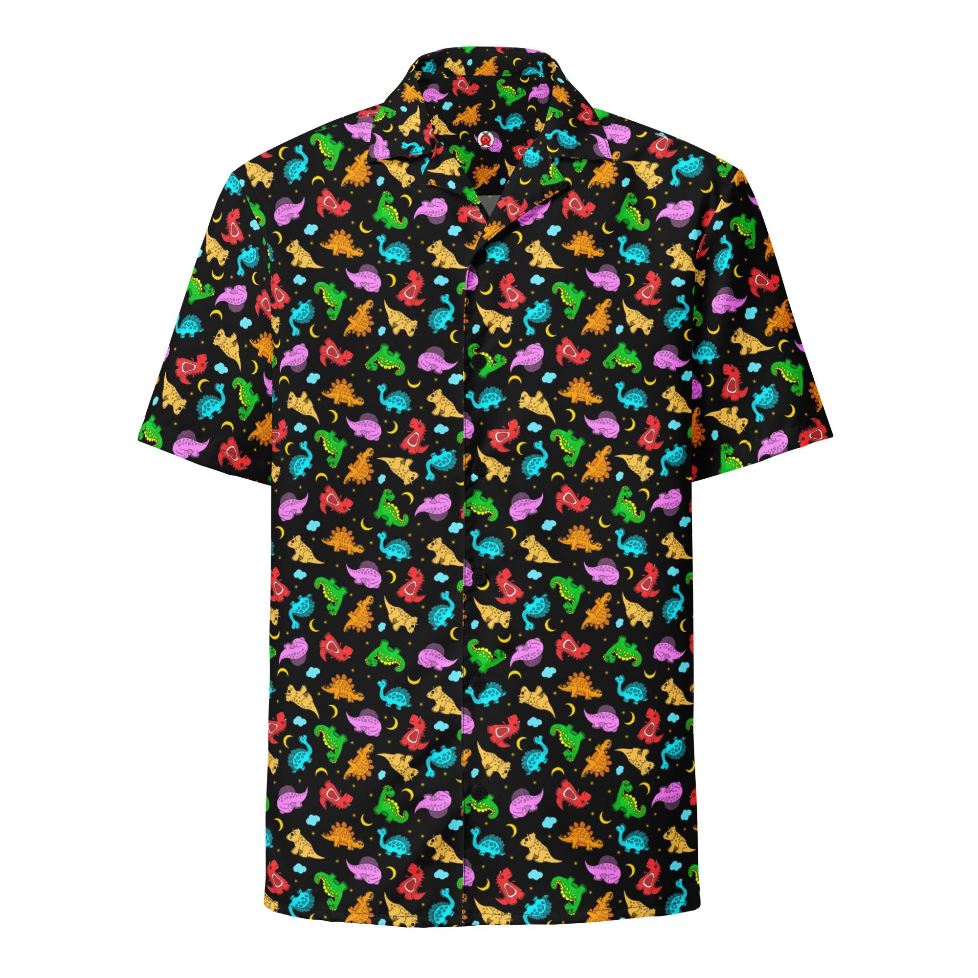 Camicia hawaiana unisex per adulti con motivo a dinosauri colorati, vestibilità comoda e abbottonata, traspirante, regalo per gli amanti dei