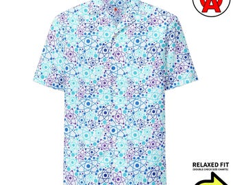 Scientific Physics Atomic Chemistry Neutron Pattern, Adult Unisex All-Over Relaxed Fit Button Up Hawaiian Shirt