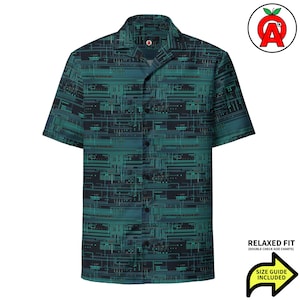 Hawaiiaans overhemd met printplaatmotief, tech Aloha-shirt, kampeershirt, elektronisch overhemd met knoopjes, cyberpunk strandtop, cadeau voor geek-programmeur