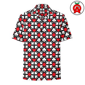 Playing Card Suits Adult Unisex All-Over Relaxed Fit Button Up Shirt, Poker Player Gift, Casino Themed, Vegas Vacation Wear, Game Night