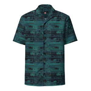 Platine Printmuster, Unisex All-Over Relaxed Fit Button Up Hawaii-Hemd, feuchtigkeitsableitendes UPF50 + Material, Tech-Enthusiast G