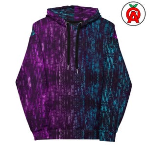 Matrix Binary Computer Programming Code Pattern, All-Over Adult Unisex Hoodie Sweatshirt, Coder, Developer, Cyber Security Gaming Night Gift