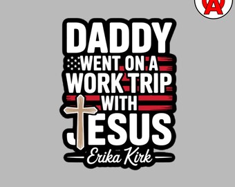 Pegatina de vinilo sin burbujas "Papá se fue de viaje de trabajo con Jesús", cruz cristiana, bandera de EE. UU., regalo de fe, conmemorativo, calcomanía inspiradora