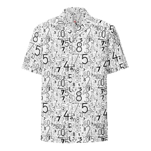 Data Science 0-10 Pattern, Adult Unisex All-Over Relaxed Fit Button Up Hawaiian Shirt, Moisture Wicking UPF50+ Material, Math Coder Gift
