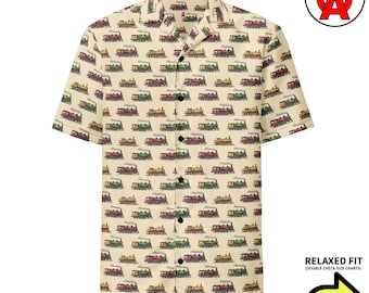 Train Locomotive Hawaiian Shirt, Rail Adult Unisex Short Sleeve Shirt, Engine All-Over Relaxed Fit Button Down Shirt, Track Aloha Shirt