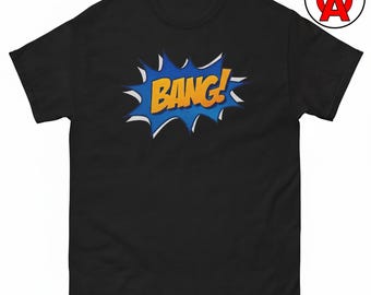 Maglietta grafica Bang Pop Art, maglietta classica in cotone con tema fumetti, top casual retrò, maglietta girocollo con effetto sonoro, maglietta unisex con onomatopea