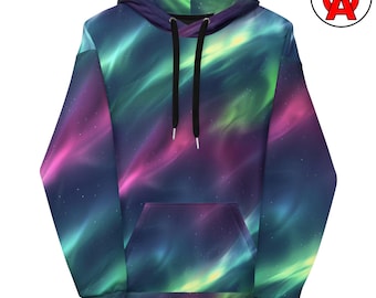 Aurora Borealis Nordlichter Muster, All-Over Erwachsenen Unisex Hoodie Sweatshirt, Natur Astronomie Reisende Fotograf Geschenk