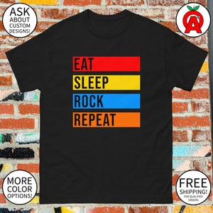 Eat Sleep Rock Repeat Guitar T-Shirt - Adult Unisex - Gifts for Birthdays Rock n' Roll Fans Musicians Guitar Enthusiasts Music Lovers