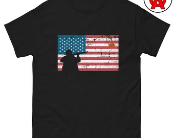 American Flag Trap Shooter T-Shirt, Patriotic Shotgun Tee, Skeet Shooting Gift, Sporting Clay Apparel
