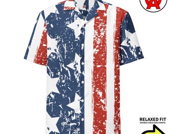 USA Flag Hawaiian Shirt, 250 anniversary Adult Unisex Short Sleeve Shirt, semiquincentennial All-Over Relaxed Fit Button Down Shirt