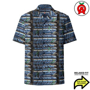 Camisa hawaiana con estampado de cable de red RJ45, unisex para adultos, corte relajado, con botones, poliéster reciclado, transpirable.