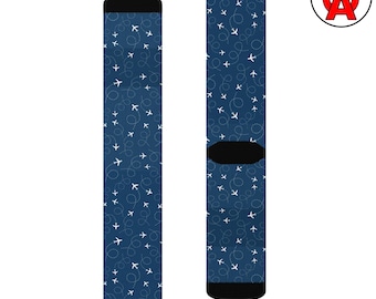 Pilot Crew Socks, Aviation Novelty Socks, Airplane Unisex Footwear, Aviator Printed Socks, Flight Fun Hosiery