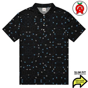 Plane Pattern Adult Men’s All-Over Slim Fit Polo Shirt, Aviation Enthusiast Gift, Pilot Shirt, Airplane Apparel, Travel Blogger Outfit