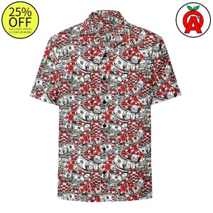Poker Cards & Casino Vibes Adult Unisex All-Over Relaxed Fit Button Up Shirt, Hawaiian Shirt, Vegas Shirt, Gambling Shirt, Card Game Gift
