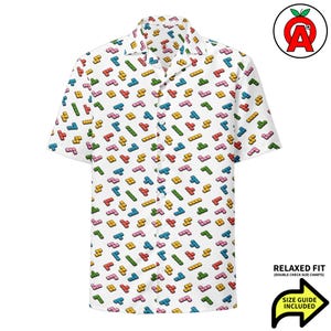 Retro Falling Blocks Hawaiian Shirt, Arcade Game Button Down, Pixelated Video Game Aloha Shirt, Gaming Camp Shirt