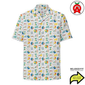 データチャートグラフパターン、大人用ユニセックスオールオーバーリラックスフィットボタンアップハワイアンシャツ、吸湿発散性UPF50+素材、数学教師へのギフト